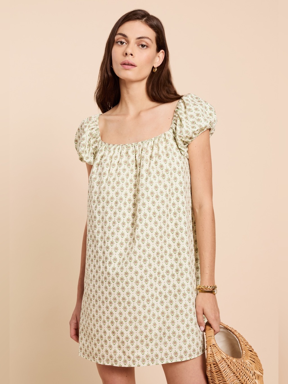 Few Moda Nya Floral Cotton Puff Sleeve Mini Dress Medium NWT